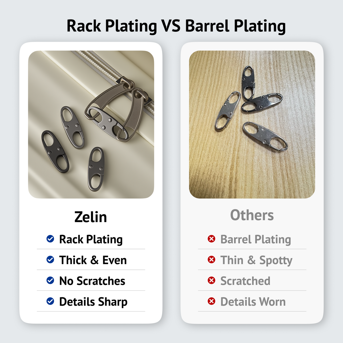 Zelin Anti-Theft Zipper Clip — 4-Pack · Frost Silver